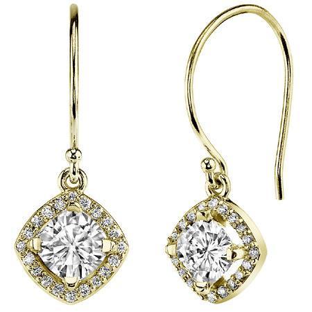 14K Yellow Gold 2.70 Carats Round Cut Genuine Diamonds Dangle Earrings