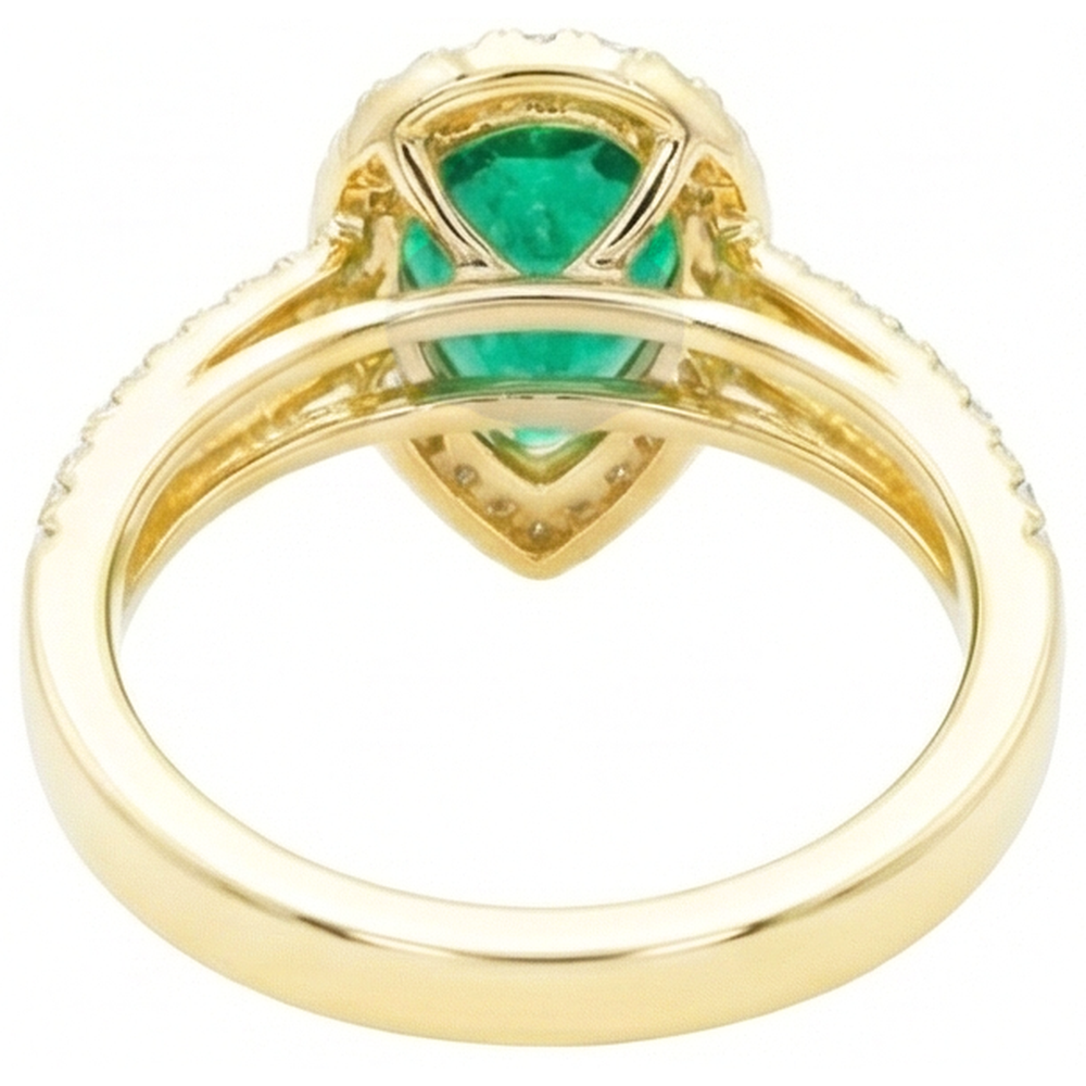 14K Yellow Gold 5 Ct Pear Cut Green Emerald Gemstone Natural Earth Mined Diamond Wedding Ring