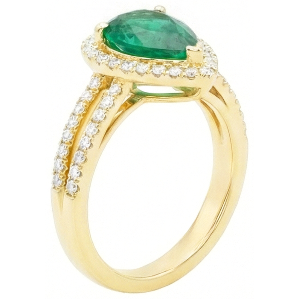 14K Yellow Gold 5 Ct Pear Cut Green Emerald Gemstone Natural Earth Mined Diamond Wedding Ring