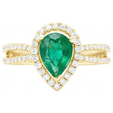 14K Yellow Gold 5 Ct Pear Cut Green Emerald Gemstone Natural Earth Mined Diamond Wedding Ring