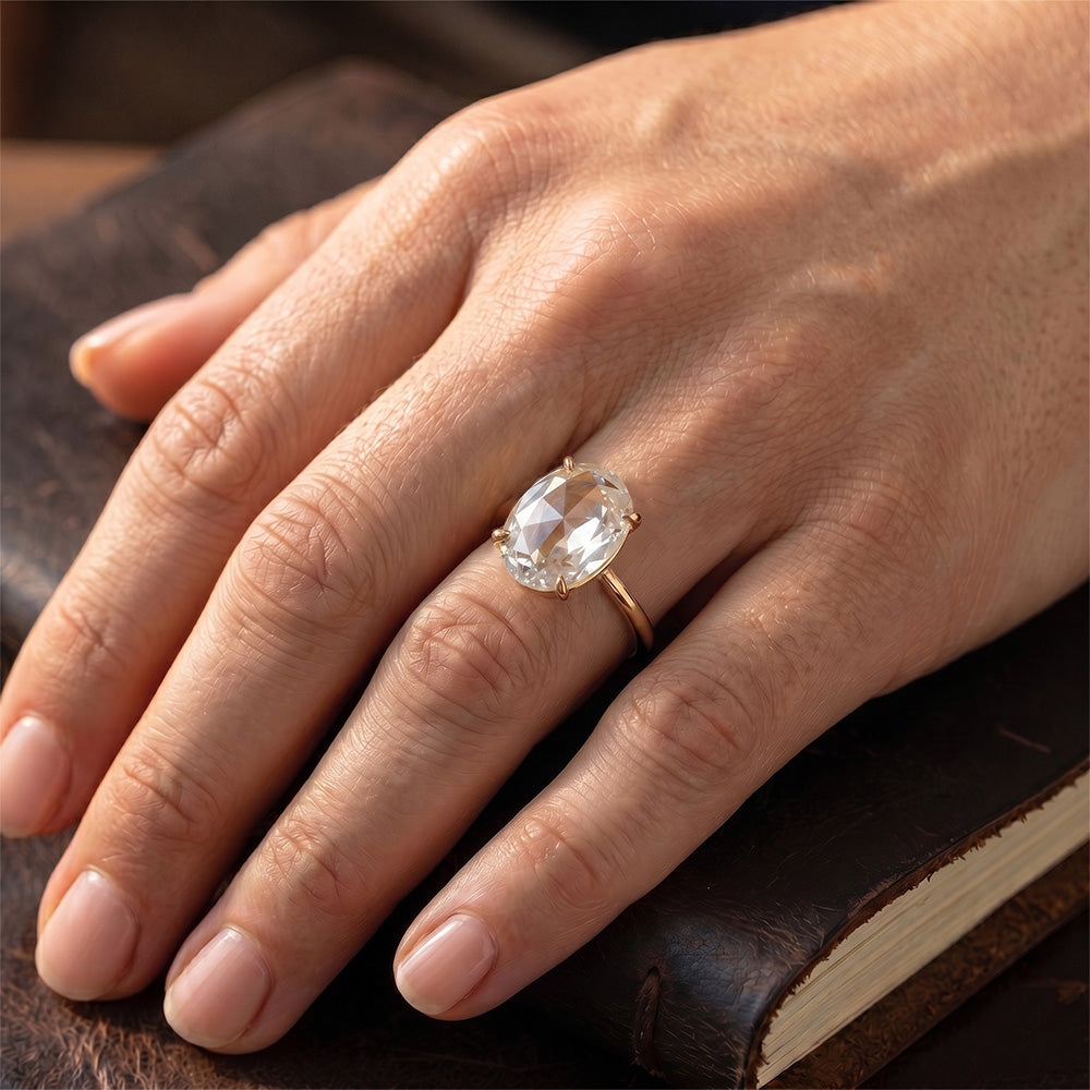 14K Yellow Gold Fine Diamond Ring – 4.25-ct Oval