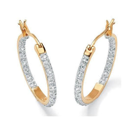 14K Yellow Gold Real Round Cut 3.70 Carats Diamonds Hoop Earrings New