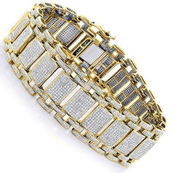 14K Yellow Gold Round Cut Men Bracelet 25 Carats Real Diamond Jewelry