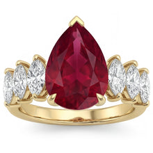 14K Yellow Gold VVS Clarity Pigeon Blood Ruby 3-Stone Ring 4 ct