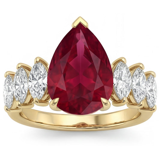 14K Yellow Gold VVS Clarity Pigeon Blood Ruby 3-Stone Ring 4 ct