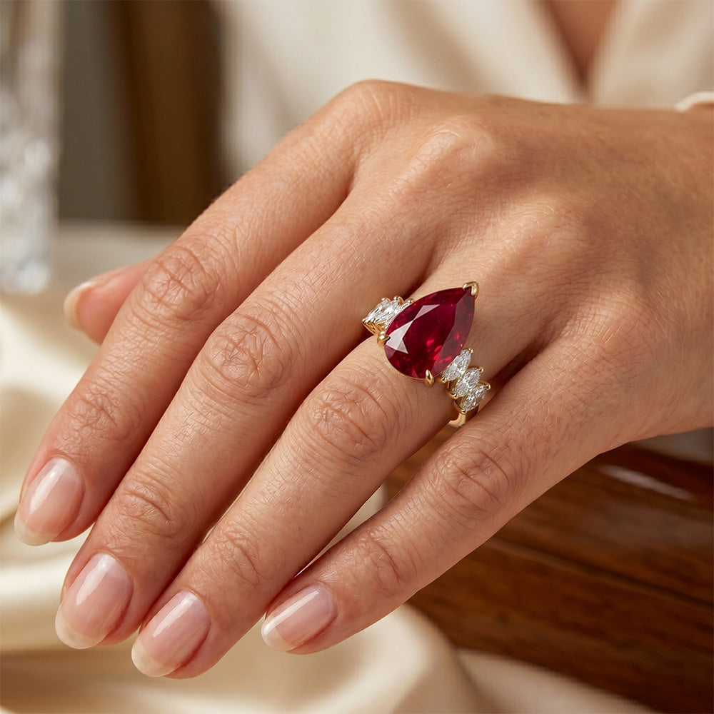 14K Yellow Gold VVS Clarity Pigeon Blood Ruby 3-Stone Ring 4 ct