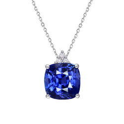 Genuine Cushion Cut Blue Sapphire Stone Pendant Necklace – 3 ct