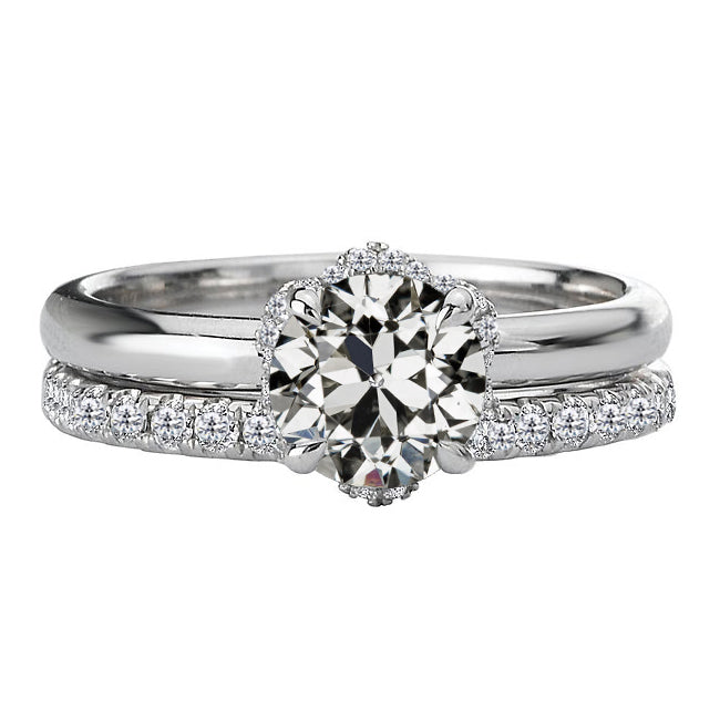 Fine Diamond Old Mine Cut Engagement Ring in 14K White Gold – main view