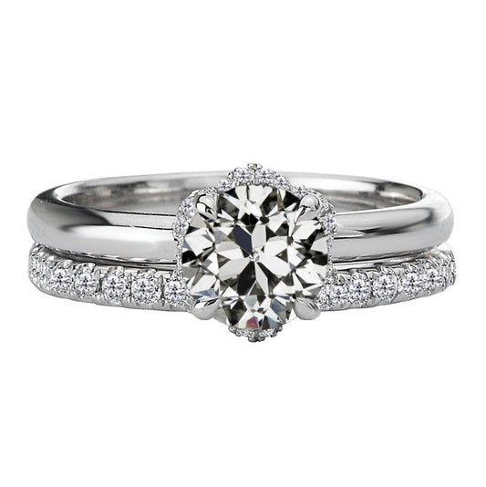 Fine Diamond Old Mine Cut Engagement Ring in 14K White Gold – main view