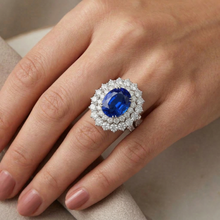 14K White Gold 10 Ct. Cushion Sapphire And Round Natural Earth Mined Diamonds Ring