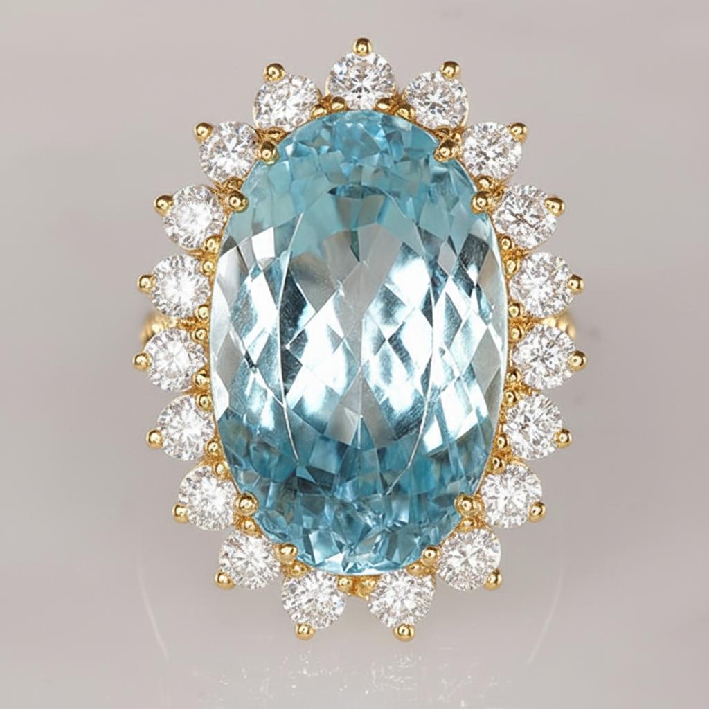 14K White Gold Aquamarine With Natural Earth Mined Diamonds 9 Ct Engagement Ring