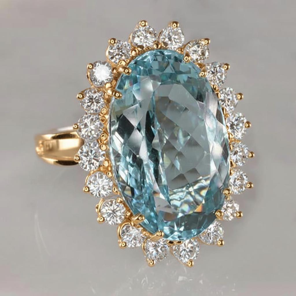 14K White Gold Aquamarine With Natural Earth Mined Diamonds 9 Ct Engagement Ring