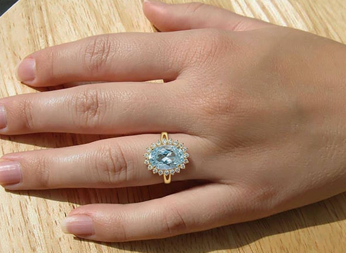 14K White Gold Aquamarine With Natural Earth Mined Diamonds 9 Ct Engagement Ring