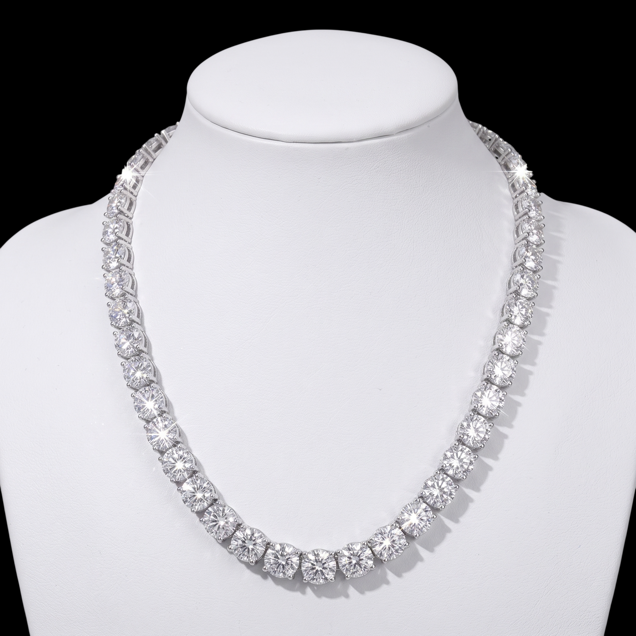 14K White Gold Lab Grown Diamonds Tennis Necklace 12 Carat