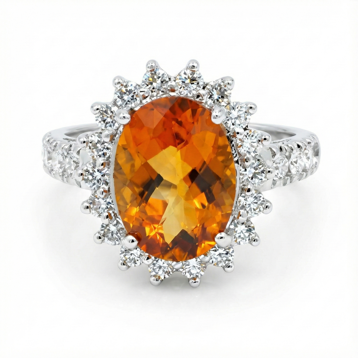 14K White Gold Madeira Citrine And Natural Earth Mined Diamond Ring 22.50 Carats Jewellery