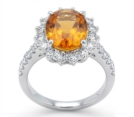 14K White Gold Madeira Citrine And Natural Earth Mined Diamond Ring 22.50 Carats Jewellery