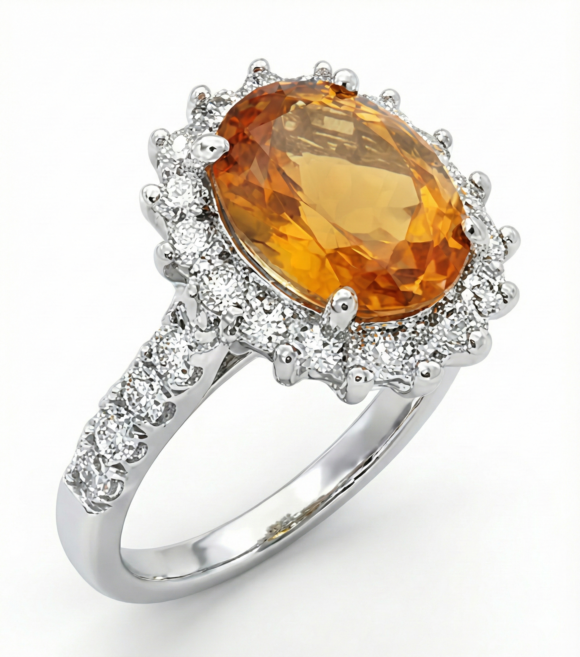 14K White Gold Madeira Citrine And Natural Earth Mined Diamond Ring 22.50 Carats Jewellery