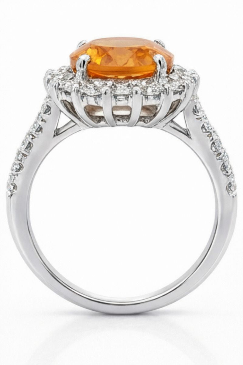 14K White Gold Madeira Citrine And Natural Earth Mined Diamond Ring 22.50 Carats Jewellery