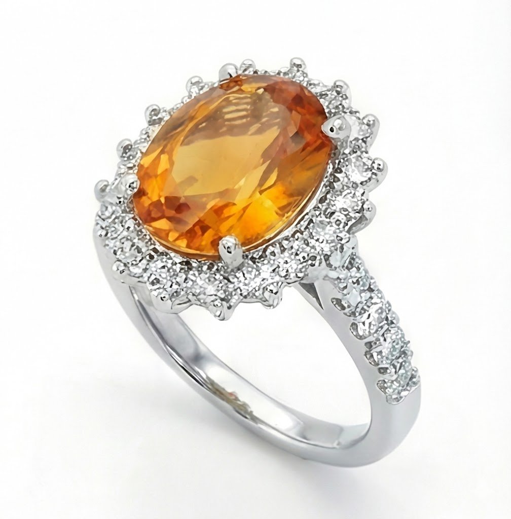 14K White Gold Madeira Citrine And Natural Earth Mined Diamond Ring 22.50 Carats Jewellery