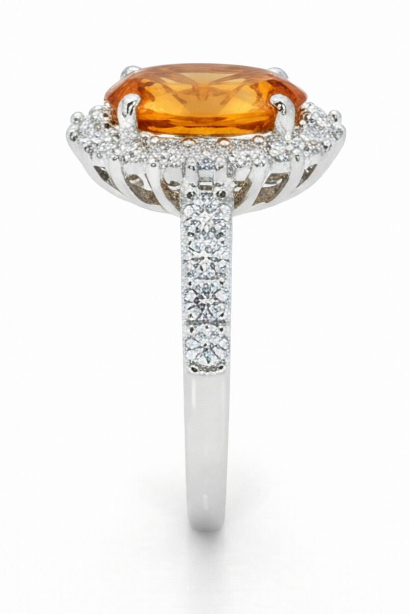 14K White Gold Madeira Citrine And Natural Earth Mined Diamond Ring 22.50 Carats Jewellery
