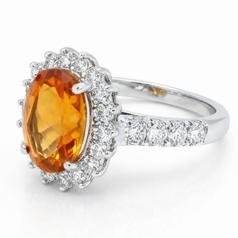 14K White Gold Madeira Citrine And Natural Earth Mined Diamond Ring 22.50 Carats Jewellery
