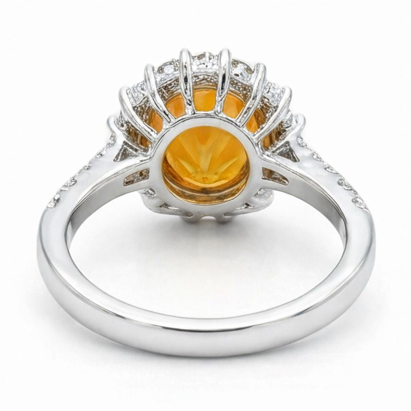 14K White Gold Madeira Citrine And Natural Earth Mined Diamond Ring 22.50 Carats Jewellery