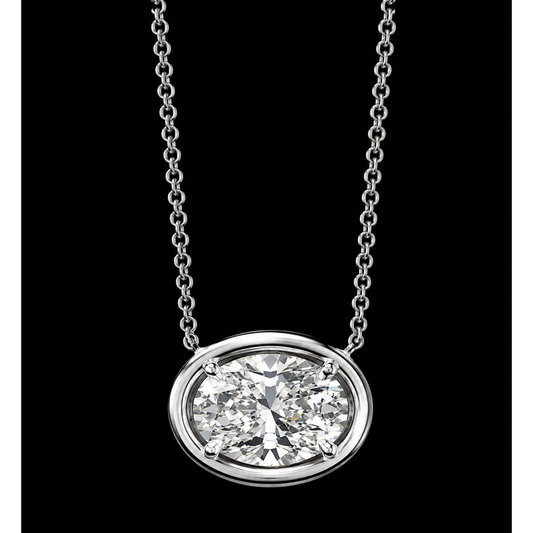 14K White Gold Oval Cut 1 Carat Lab Grown Diamond Pendant