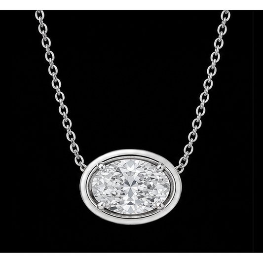 14K White Gold Oval Cut 1 Carat Lab Grown Diamond Pendant