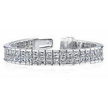 14.30 Carats Princess Double Row Genuine Diamond Tennis Bracelet White Gold 14K