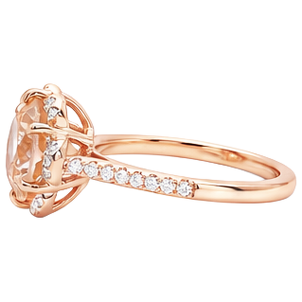 15.25 Carats Round Cut Morganite And Natural Earth Mined Diamonds Ring Gold Rose 14K
