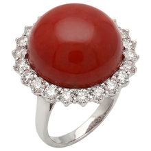 15.25 Ct Big Red Coral And Natural Earth Mined Diamonds Engagement Ring White Gold 14K