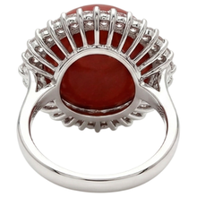 15.25 Ct Big Red Coral And Natural Earth Mined Diamonds Engagement Ring White Gold 14K