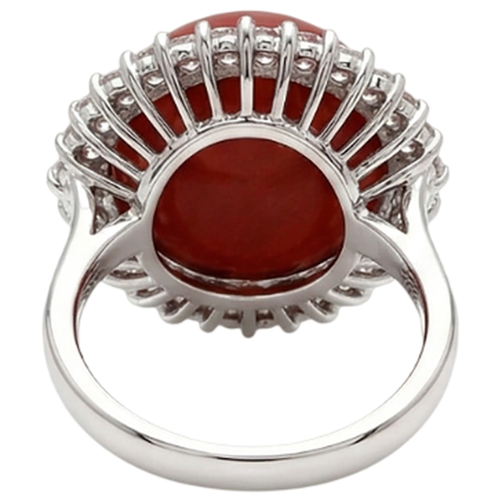 15.25 Ct Big Red Coral And Natural Earth Mined Diamonds Engagement Ring White Gold 14K