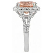 15.25 Ct Cushion Morganite With Round Natural Earth Mined Diamonds Ring 14K White Gold