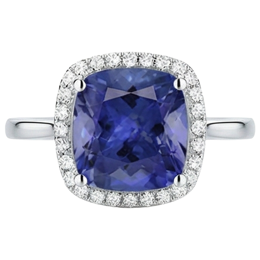 15.25 Ct Cushion Tanzanite With Natural Earth Mined Diamonds Ring Gold 14K