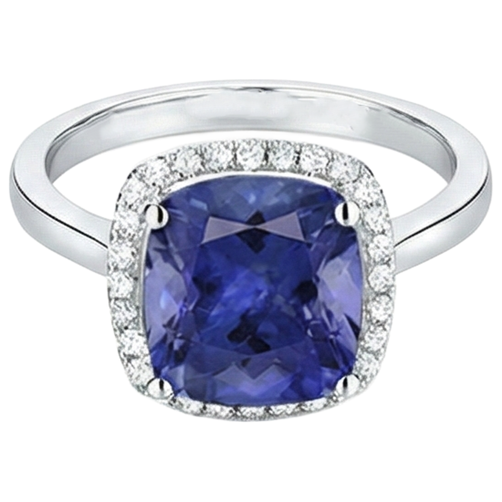 15.25 Ct Cushion Tanzanite With Natural Earth Mined Diamonds Ring Gold 14K