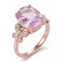 15.50 Carats Oval Cut Pink Kunzite With Natural Earth Mined DIAMOND ( NOT LAB GROWN ) Ring Rose Gold 14K