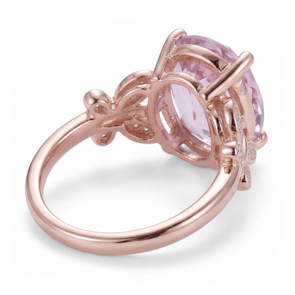 15.50 Carats Oval Cut Pink Kunzite With Natural Earth Mined DIAMOND ( NOT LAB GROWN ) Ring Rose Gold 14K