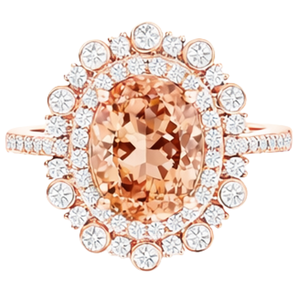 15.50 Ct Morganite With Natural Earth Mined Diamonds Ring Rose Gold 14K