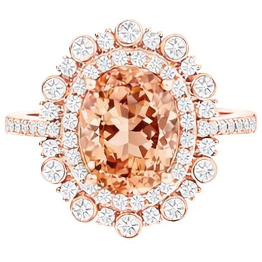 15.50 Ct Morganite With Natural Earth Mined Diamonds Ring Rose Gold 14K