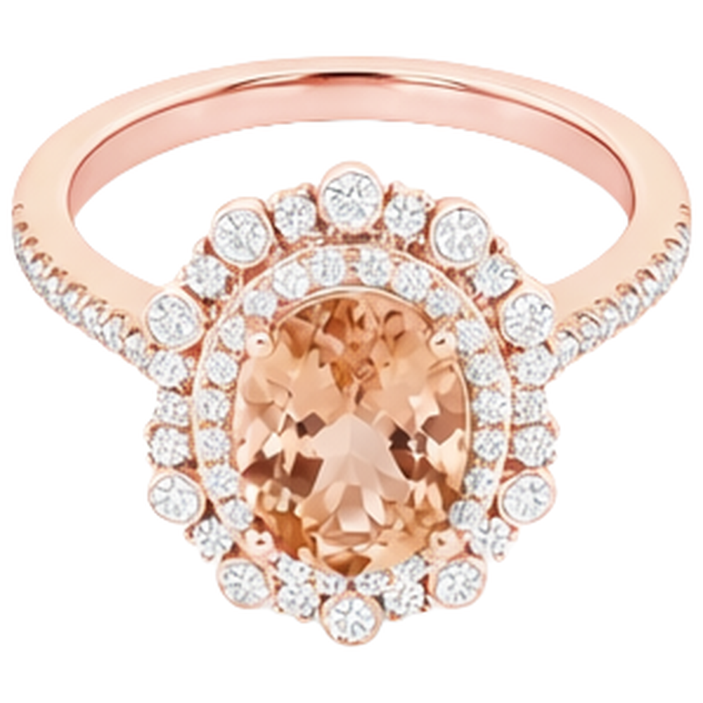 15.50 Ct Morganite With Natural Earth Mined Diamonds Ring Rose Gold 14K