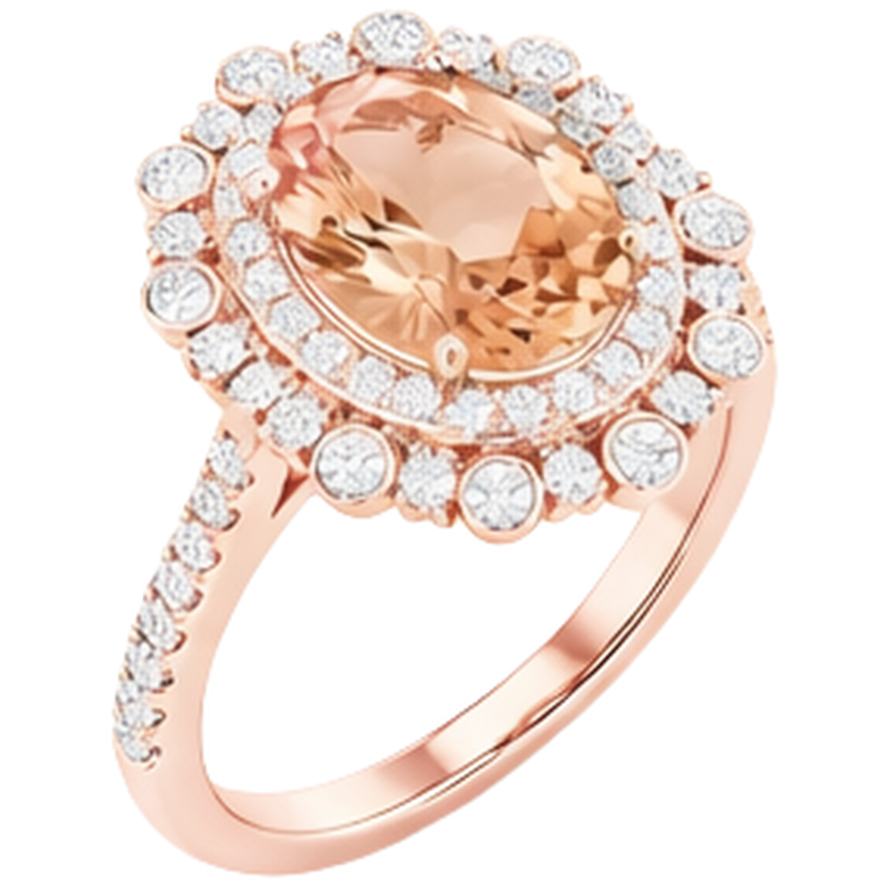 15.50 Ct Morganite With Natural Earth Mined Diamonds Ring Rose Gold 14K