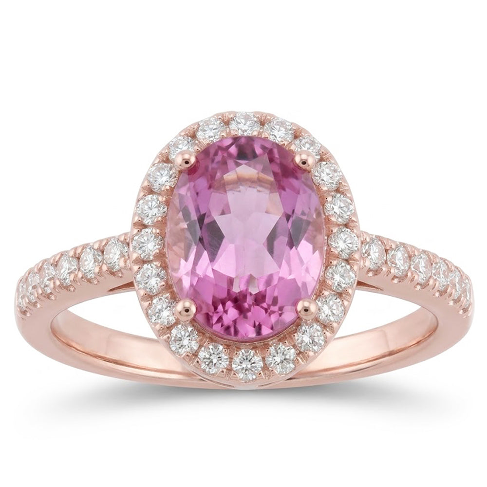 15.80 Carats Prong Set Pink Kunzite And Natural Earth Mined Diamonds Ring Rose Gold 14K
