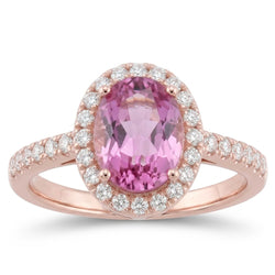 15.80 Carats Prong Set Pink Kunzite And Natural Earth Mined Diamonds Ring Rose Gold 14K