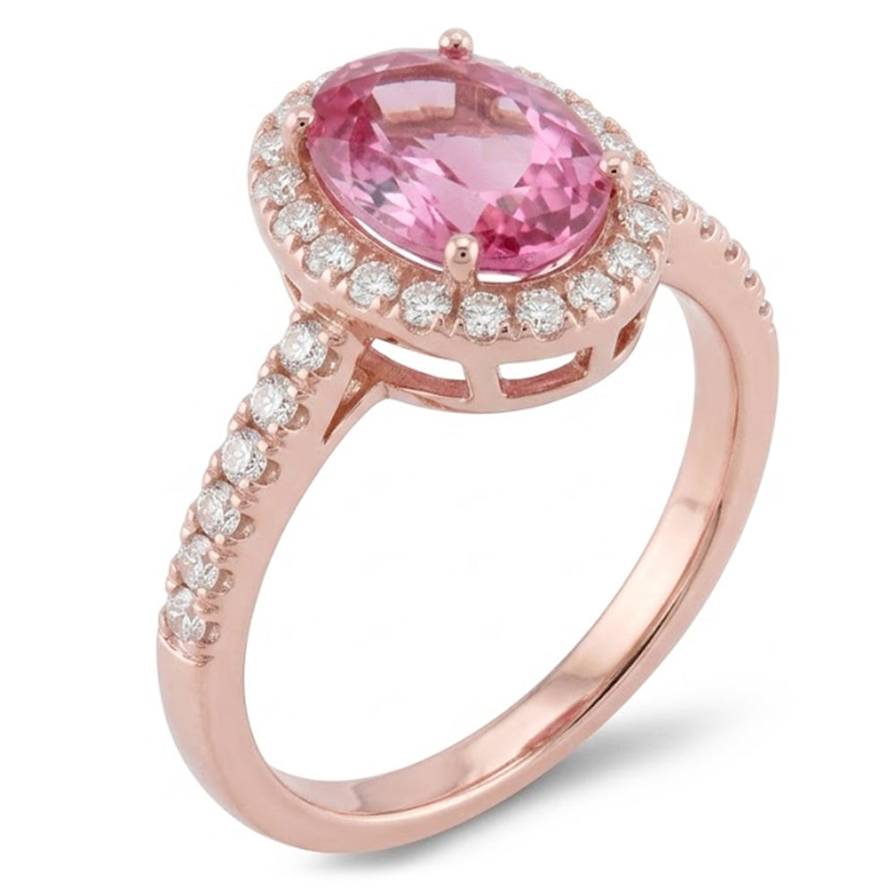 15.80 Carats Prong Set Pink Kunzite And Natural Earth Mined Diamonds Ring Rose Gold 14K
