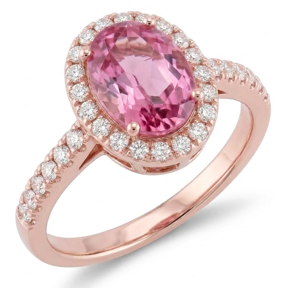 15.80 Carats Prong Set Pink Kunzite And Natural Earth Mined Diamonds Ring Rose Gold 14K