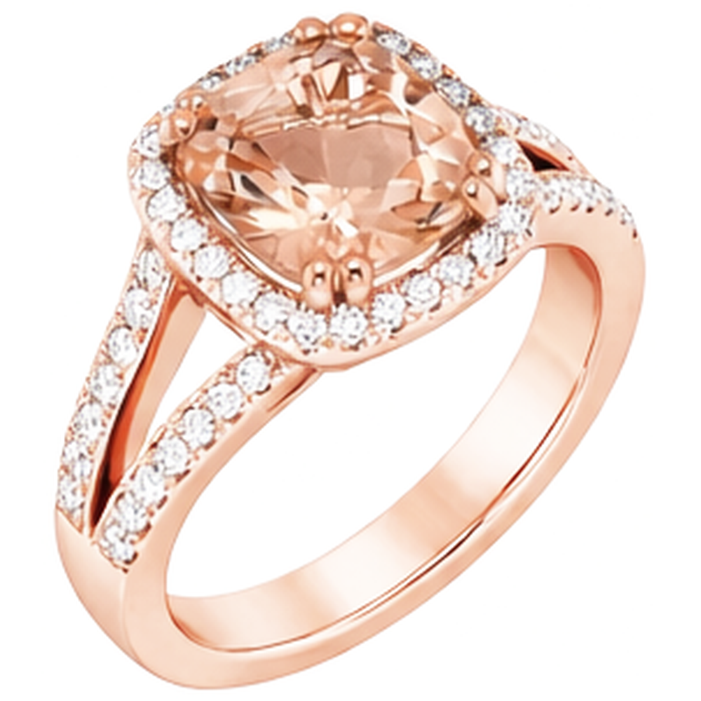 15 Ct Cushion Morganite And Round Natural Earth Mined Diamonds Ring Rose Gold 14K
