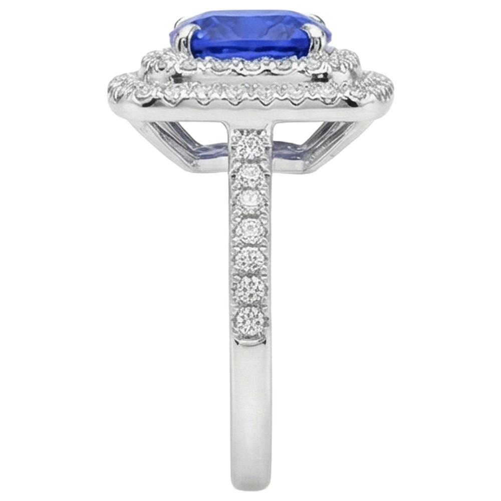 15 Ct Halo Cushion Tanzanite And Natural Earth Mined Diamonds Ring White Gold 14K