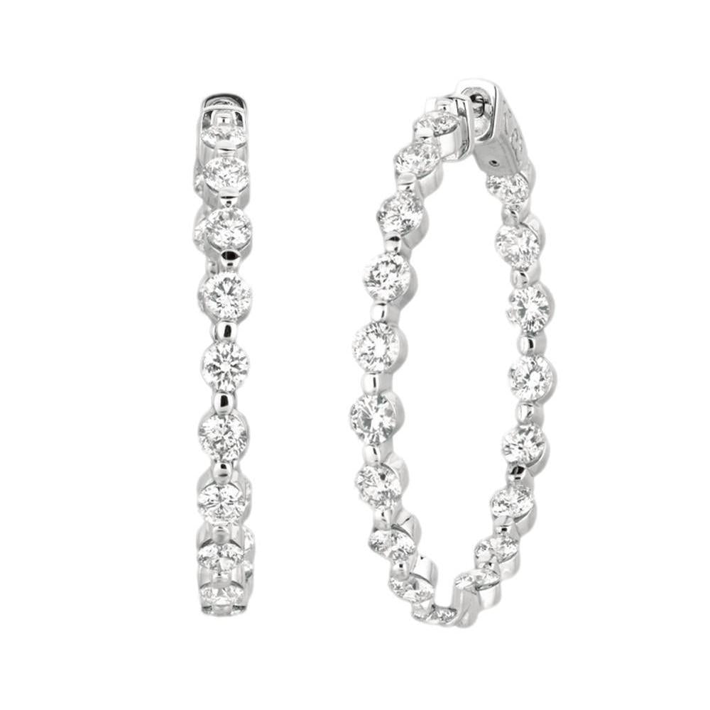 15 Pointer Real Diamond Hoop Earrings 5.54 Carats 14K White Gold