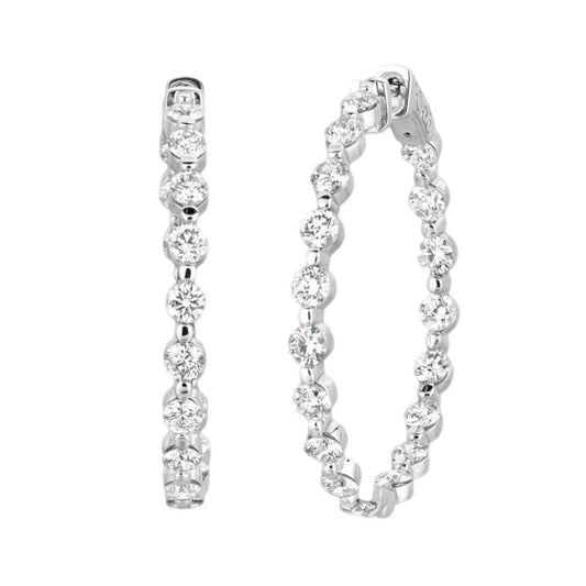 15 Pointer Real Diamond Hoop Earrings 5.54 Carats 14K White Gold